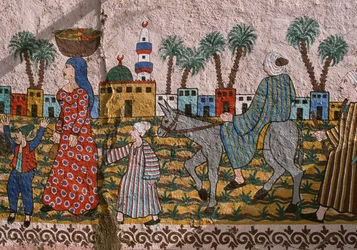 Parete dipinta raffigurante un villaggio, riva occidentale, Luxor